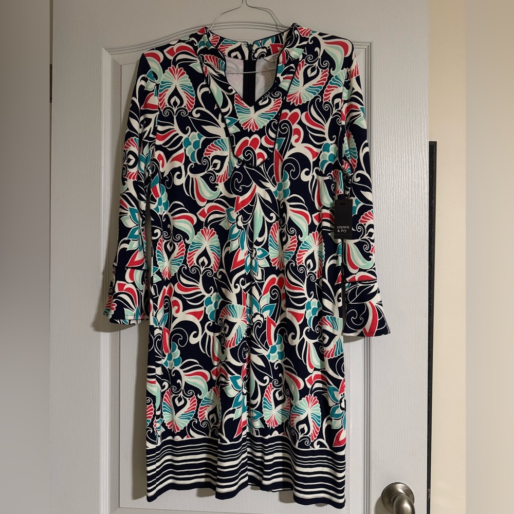Crown & Ivy Paisley Print Long Sleeve Shift Dress